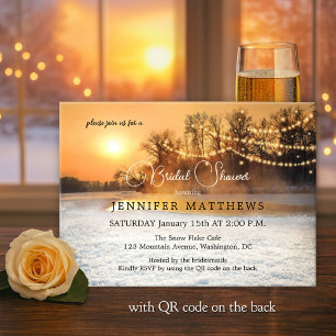 Invitation Hiver Wonderland String lights QR Fête des mariées
