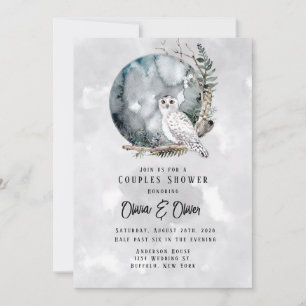 Invitation Hivernal Chouette neige Lune Aquarelle Couples Dou