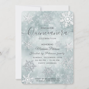 Invitation Hivernal merland bleu poussiéreux bokeh Quinceañer