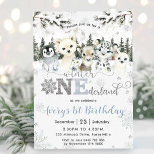 Invitation Hivernal Onederland Arctic Animaux Neige 1er anniv
