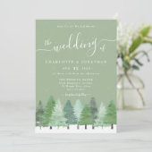 Invitation Hivernal Woodland Sage Green Mariage QR Code (Debout devant)