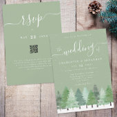 Invitation Hivernal Woodland Sage Green Mariage QR Code