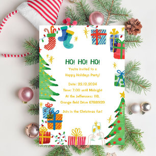 Invitation Ho Ho Ho Coloré Aquarelle Cadre Fête de Vacances