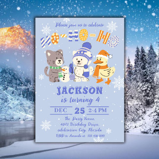 Invitation Ho Ho Ho Cute Winter Animals Christmas Birthday