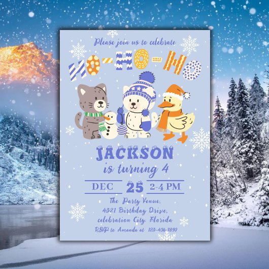 Invitation Ho Ho Ho Cute Winter Animals Christmas Birthday