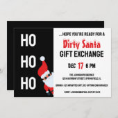 Invitation HO HO HO Dirty Père Noël Christmas Party Modern (Devant / Derrière)