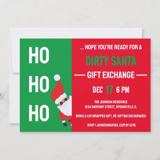 Invitation HO HO HO Dirty Père Noël échange de cadeaux Noël (Devant)