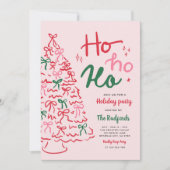 Invitation Ho Ho Ho Fête Main Dessinée Fête de Noël (Devant)