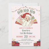 Invitation Ho Ho Ho Noël Père Noël 1er anniversaire fête (Devant)