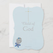 Invitation Hochet Bébé Croix de Baptême Bleu Gris (Dos)