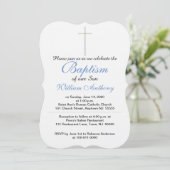 Invitation Hochet Bébé Croix de Baptême Bleu Gris (Debout devant)