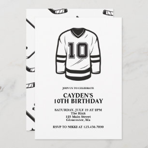 Invitation Hockey noir et blanc 10e anniversaire