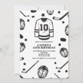 Invitation Hockey noir et blanc 10e anniversaire (Devant)