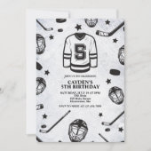 Invitation Hockey noir et blanc 5e anniversaire (Devant)