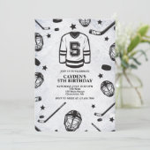 Invitation Hockey noir et blanc 5e anniversaire (Debout devant)