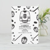 Invitation Hockey noir et blanc 8e anniversaire (Debout devant)