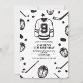 Invitation Hockey noir et blanc 9e anniversaire (Devant)