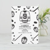 Invitation Hockey noir et blanc 9e anniversaire (Debout devant)