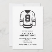 Invitation Hockey noir et blanc 9e anniversaire (Devant)
