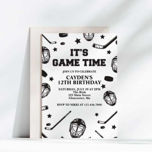 Invitation Hockey noir et blanc anniversaire
