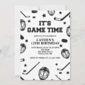 Invitation Hockey noir et blanc anniversaire (Devant)