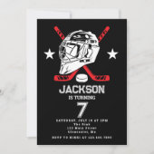 Invitation Hockey noir et blanc Anniversaire de enfant à thèm (Devant)