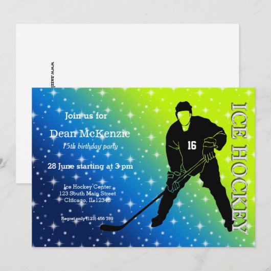 Invitation Hockey sur glace (Devant / Derrière)