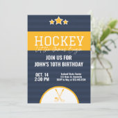 Invitation Hockey sur glace Anniversaire Bleu Jaune Bande (Debout devant)