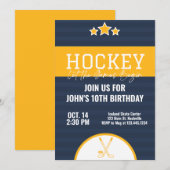 Invitation Hockey sur glace Anniversaire Bleu Jaune Bande (Devant / Derrière)