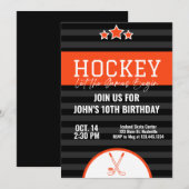 Invitation Hockey sur glace Anniversaire Orange Black Stripe (Devant / Derrière)