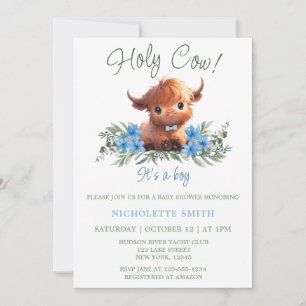 INVITATION HOCOW HIGHLAND BABY SHOWER BLEU MODERNE MODERNE