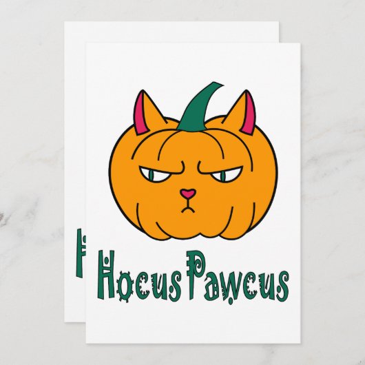 Invitation Hocus pawcus Halloween citrouille ginger cat magie (Devant / Derrière)