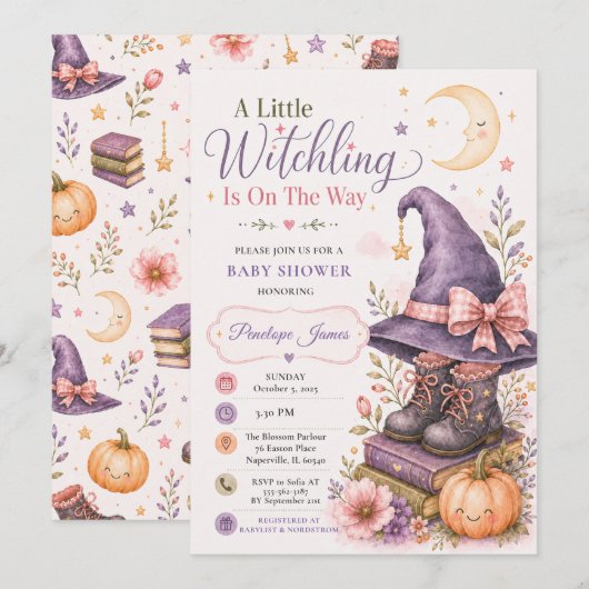 Invitation Hocus Pocus Bébé Focus Halloween Baby Shower (Devant / Derrière)