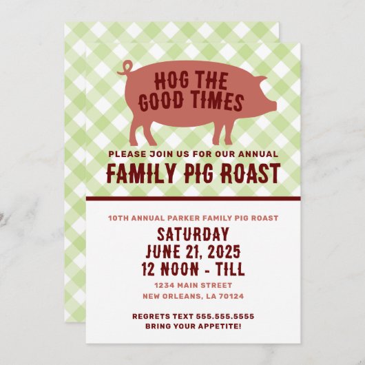 Invitation Hog the Good Times Pig Roast (Devant / Derrière)