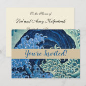 Invitation Hokusai Vague féminine Océan Vintage (Devant / Derrière)