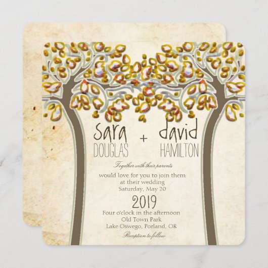 Invitation Holding Hands Trees Love Rustic Mariage de automne (Devant / Derrière)