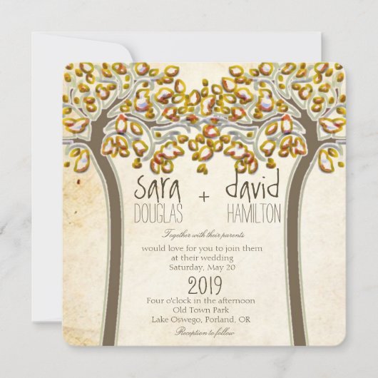 Invitation Holding Hands Trees Love Rustic Mariage de automne (Devant)