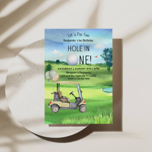 Invitation Hole In One 1st Birthday Golf Thème pour Garçon