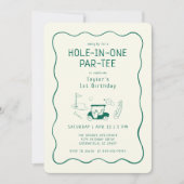 Invitation Hole In One 1st Birthday Par-tee Hand Drawn Green (Devant)