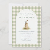 Invitation Hole in One 1st Year Sage Green Gingham Birthday (Devant)