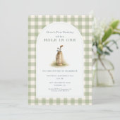 Invitation Hole in One 1st Year Sage Green Gingham Birthday (Debout devant)