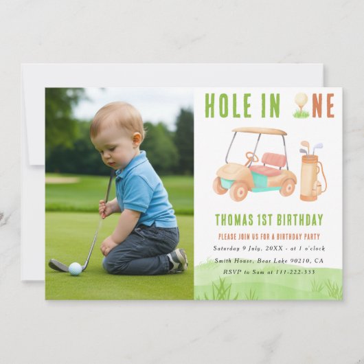 Invitation Hole In One Golf First Birthday Party (Devant)