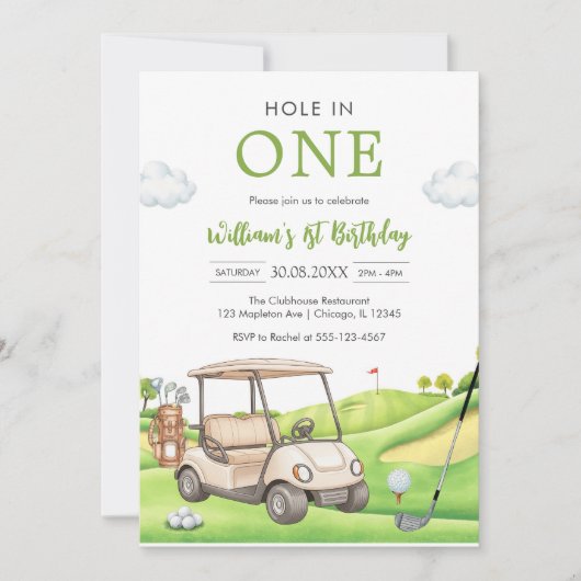 Invitation Hole In One Par-tee Golf Boy 1st Birthday Invitati (Devant)