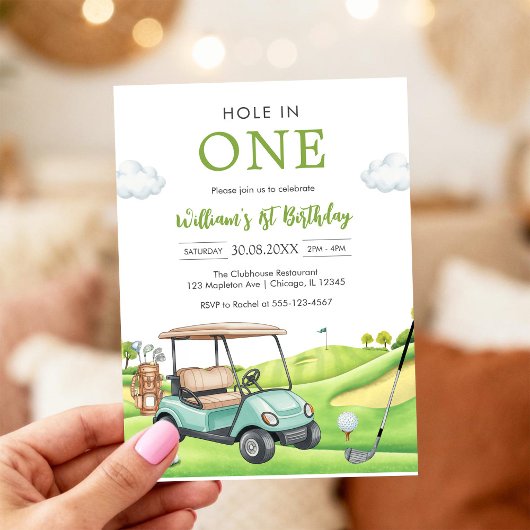 Invitation Hole In One Par-tee Golf Boy 1st Birthday Invitati