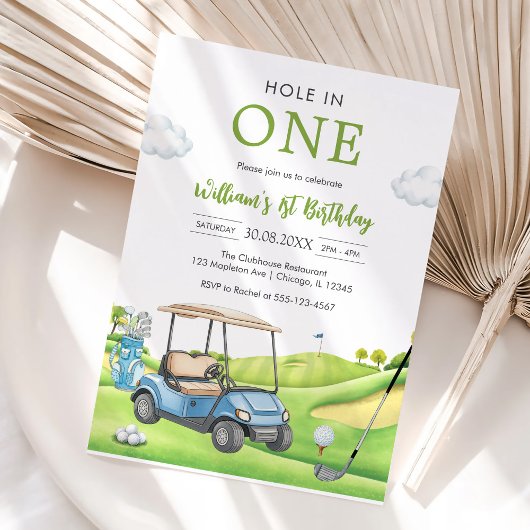 Invitation Hole In One Par-tee Golf Boy 1st Birthday Invitati
