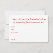 Invitation holi heureux : festival de couleur et de ressort (Dos)