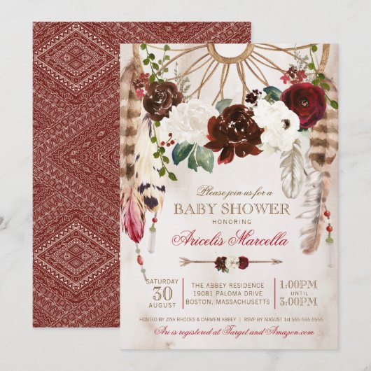 Invitation Holiday Boho Dreamcatcher Baby shower rustique (Devant / Derrière)