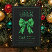 Invitation Holiday Dinner Party Green Satin Bow Black