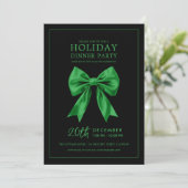 Invitation Holiday Dinner Party Green Satin Bow Black (Debout devant)
