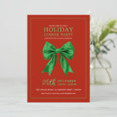 Invitation Holiday Dinner Party Green Satin Bow Red (Debout devant)